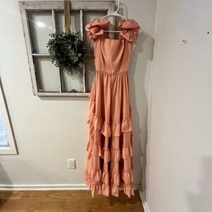 VINTAGE 70s 80s Peach Ruffle Maxi Gown Prairie Prom Dress ILGWU Union Made Sz 0